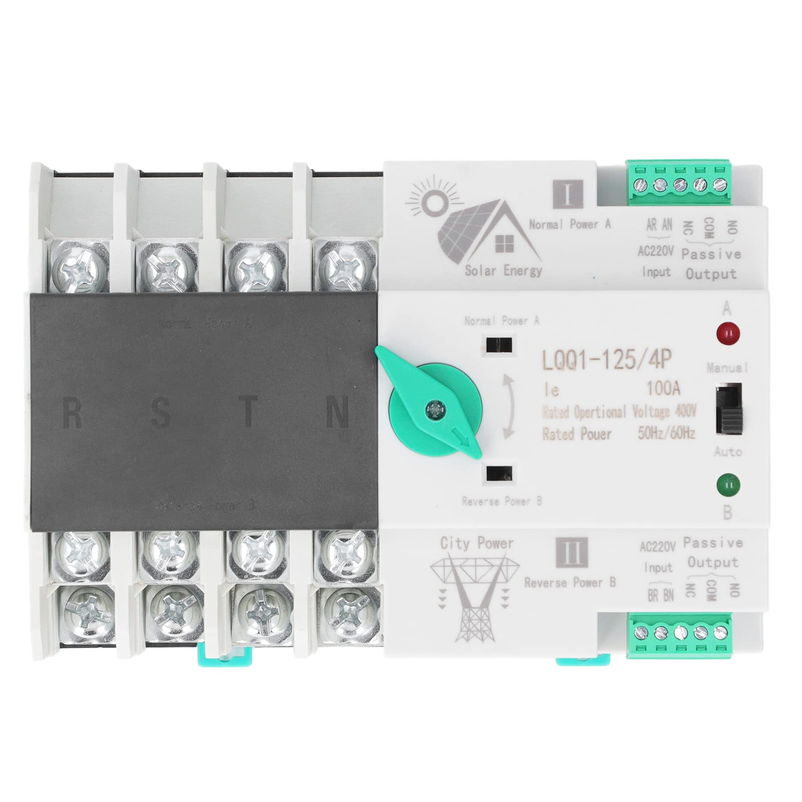 Interruptor Transferencia Automática 100A 4P 400V con Doble Fuente Alimentación para Solar PV Industrial y Uso Doméstico