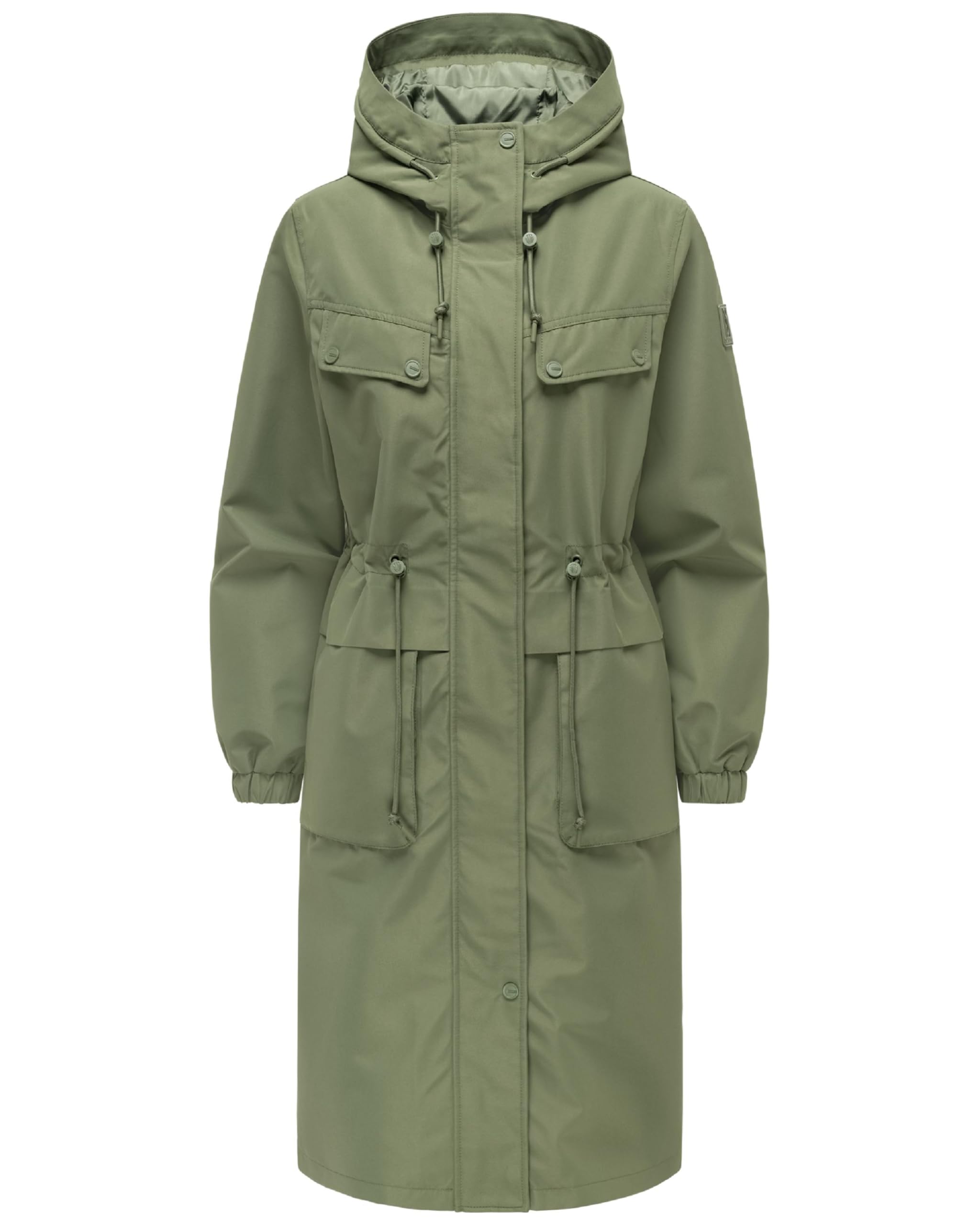 Navahoo Damen extralange wasserdichte Übergangsjacke Mantel oversize Parka mit Taillenzugband und Brusttaschen Kirschwind 14 XS-3XL