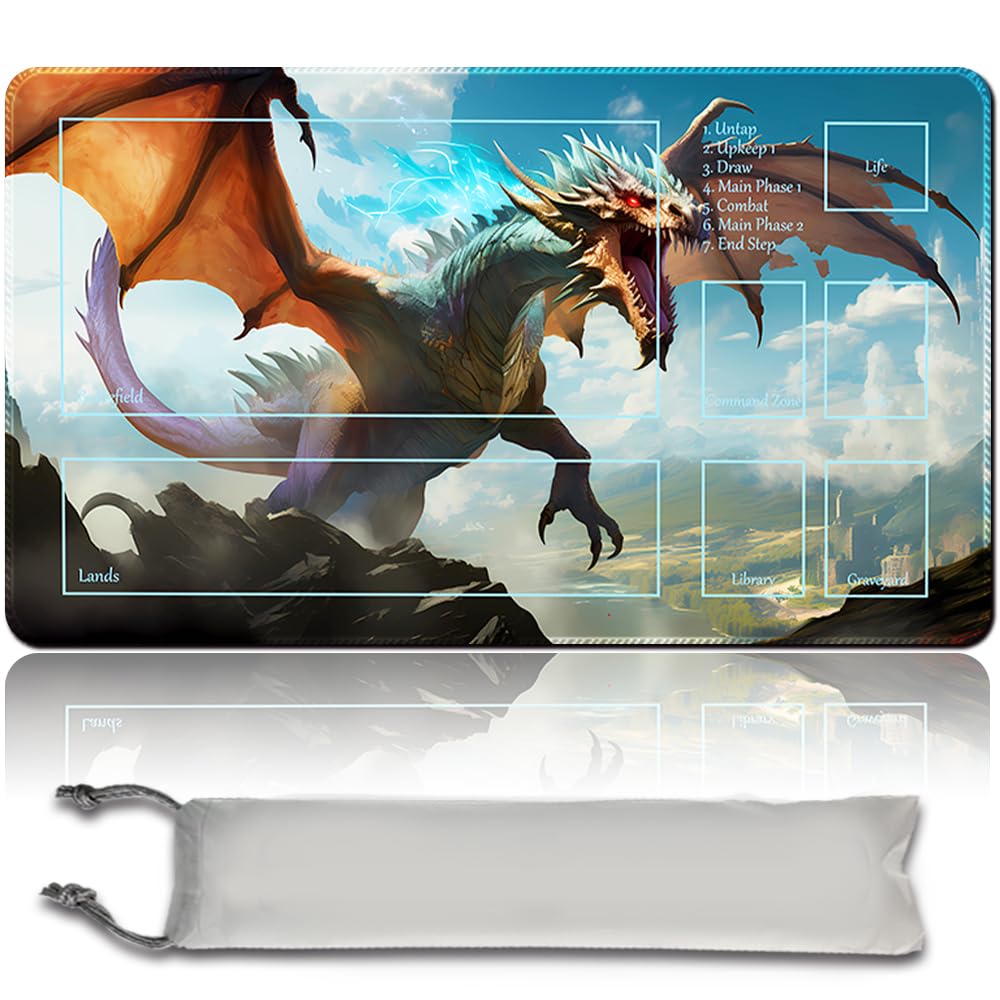 Board Game MTG Playmat Free Waterproof Bag, Sewn Edges,Card Enthusiasts TCG Playmat Mouse Pad MTG Game Mats With Zones (Original Playmat) (With Zone,Nicol Bolas, The Ravager)
