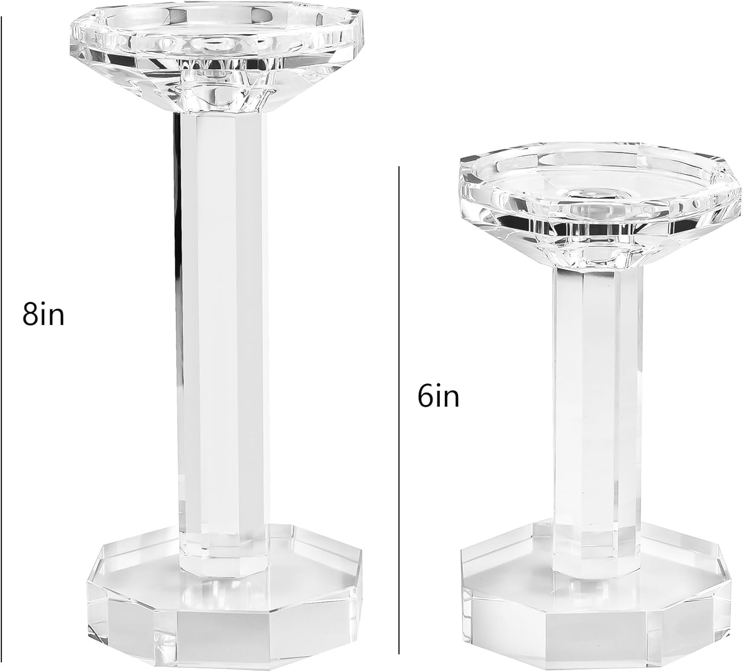 Crystal Candlestick Holders Set of 2, Clear Crystal Taper or Pillar Candles Holders, Table Centerpieces for Party and Wedding Decoration(6''/8'' Tall) - Image 2