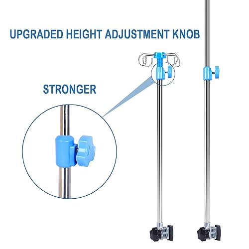 Miniatura 3 de Gubigo Bastones IV para soporte de infusión de silla de ruedas, 4 ganchos reforzados y base de metal sólido, soporte portátil para silla de ruedas