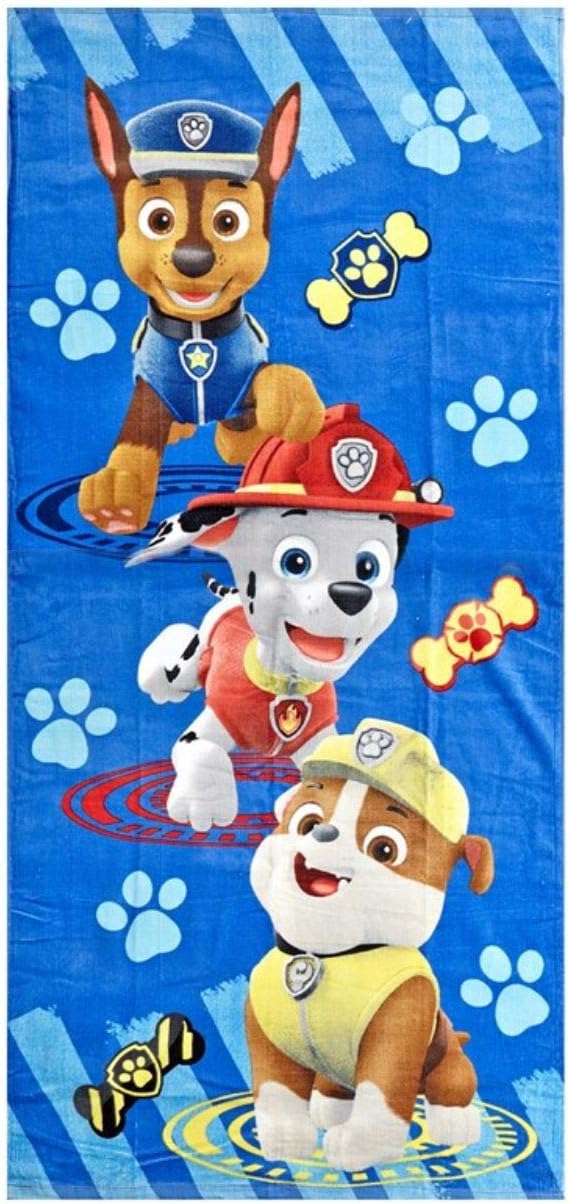 Paw Patrol Beach Towel 58 X 28 Inches | Summer Beach & Pool Towel 100% Soft Cotton Fabric | Marshall Chase Rubble | Character Beach Towel (Blue Paw Patrol)