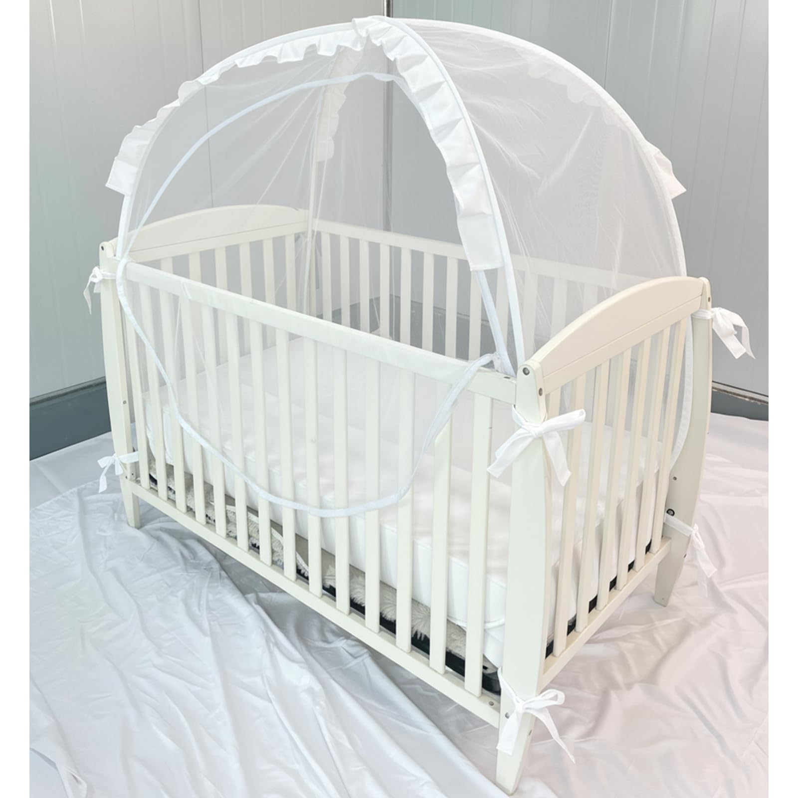 PandaEar Tenda pop-up per culla per evitare che il bambino si arrampichi, baldacchino traspirante per culla con cerniera, facile installazione (bianco)