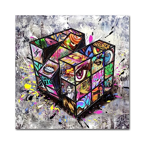 Graffiti Wall Art Magic Cube Painting Street Art Banksy Wall Decor Pop Art Ready to Hang 12x12 Inch