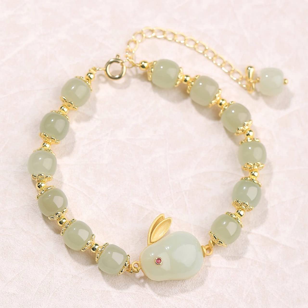 Teeoro Women's Jade Hetian Lucky Bracelet,Lucky Wada Gold Leaf Bracelet,Hetian Bracelet For Bracelet, Hetian Elegant Temperament, Bracelet For (Rabbit)