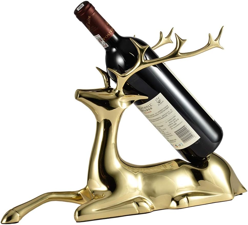 YFQHDD Countertop Independent Wine Rack Wine Bottle Holder Pure Copper Handmade Wine Bottle Rack Creative Deer Tabletop Wine Rack Craft Gifts Space Saver (Color : C)