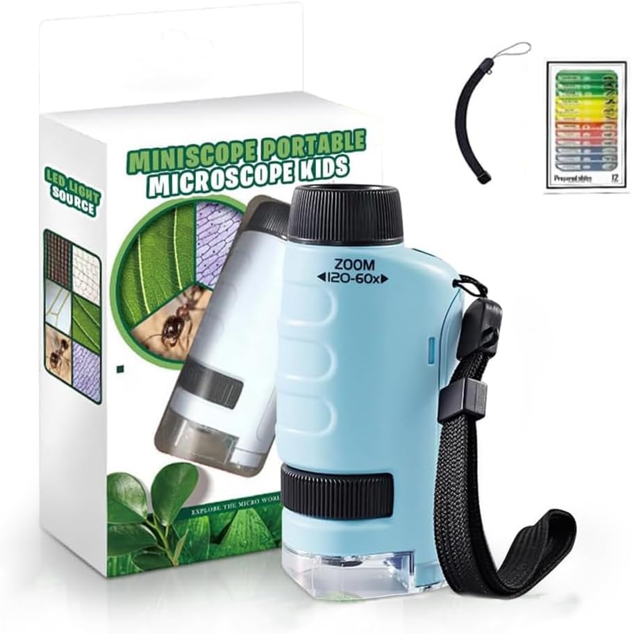 Mini Microscope for Kids, 2026 New Pocket Microscope for Kids, Protable Handheld Kids Microscope with LED Light 60X-120X, Mini Scope for Home School Lab Science Education (Blue)