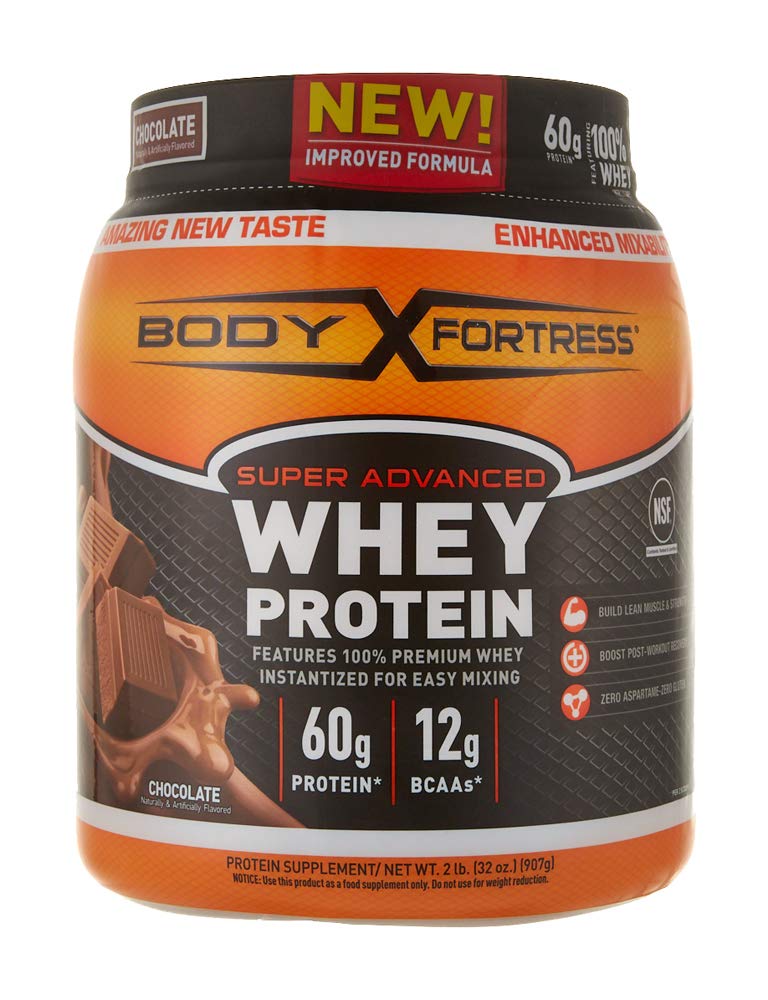 Body Fortress Super Advanced Whey Protein Powder, Chocolate Flavored, Gluten Free, 2 Lb