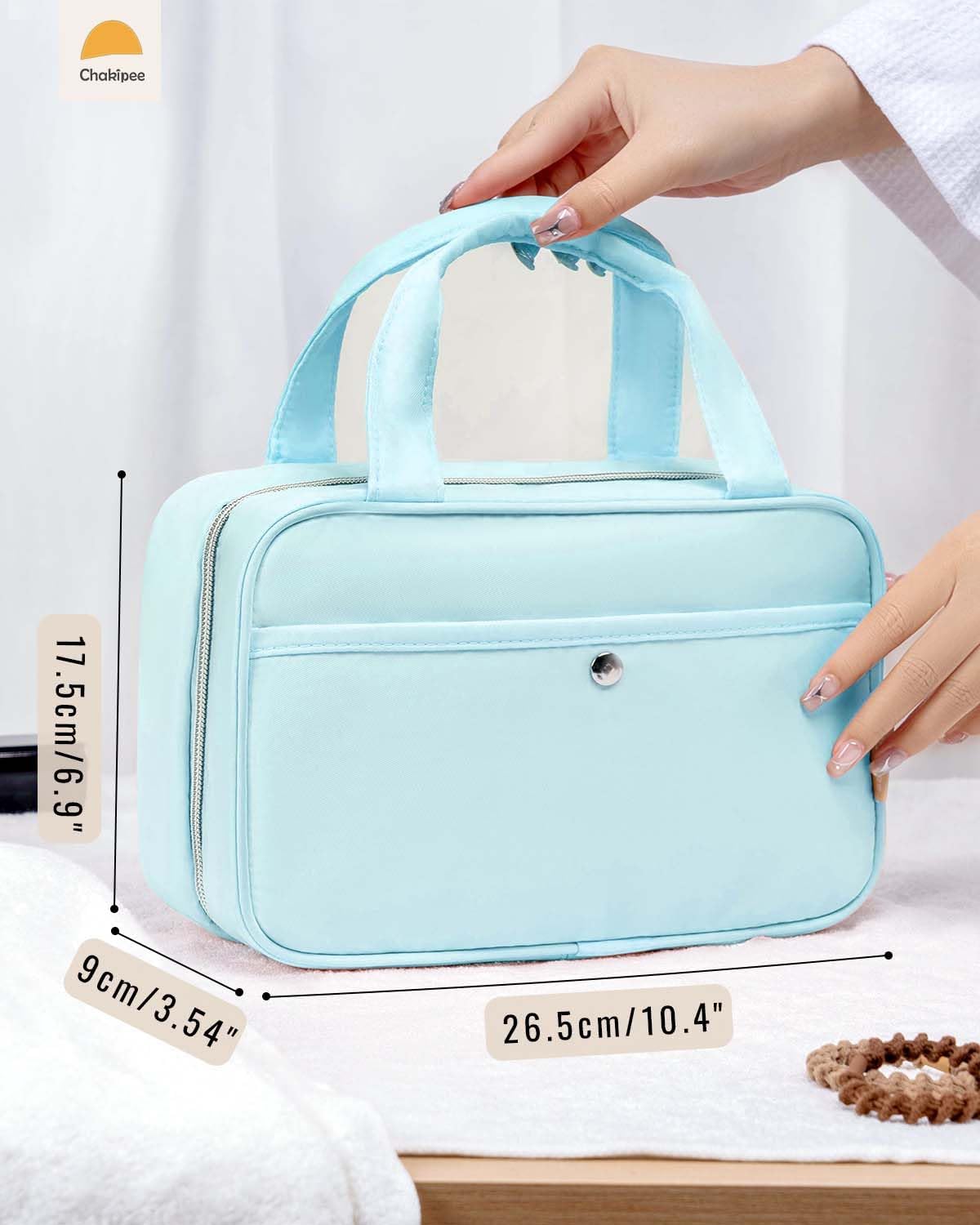 Travel Hanging Toiletry Bag for Women - Waterproof Cosmetic Organizer with Clear Window, Lightweight Bathroom Bags for Essentials, Makeup, Shampoo, Toiletries Blue,Medium image 5