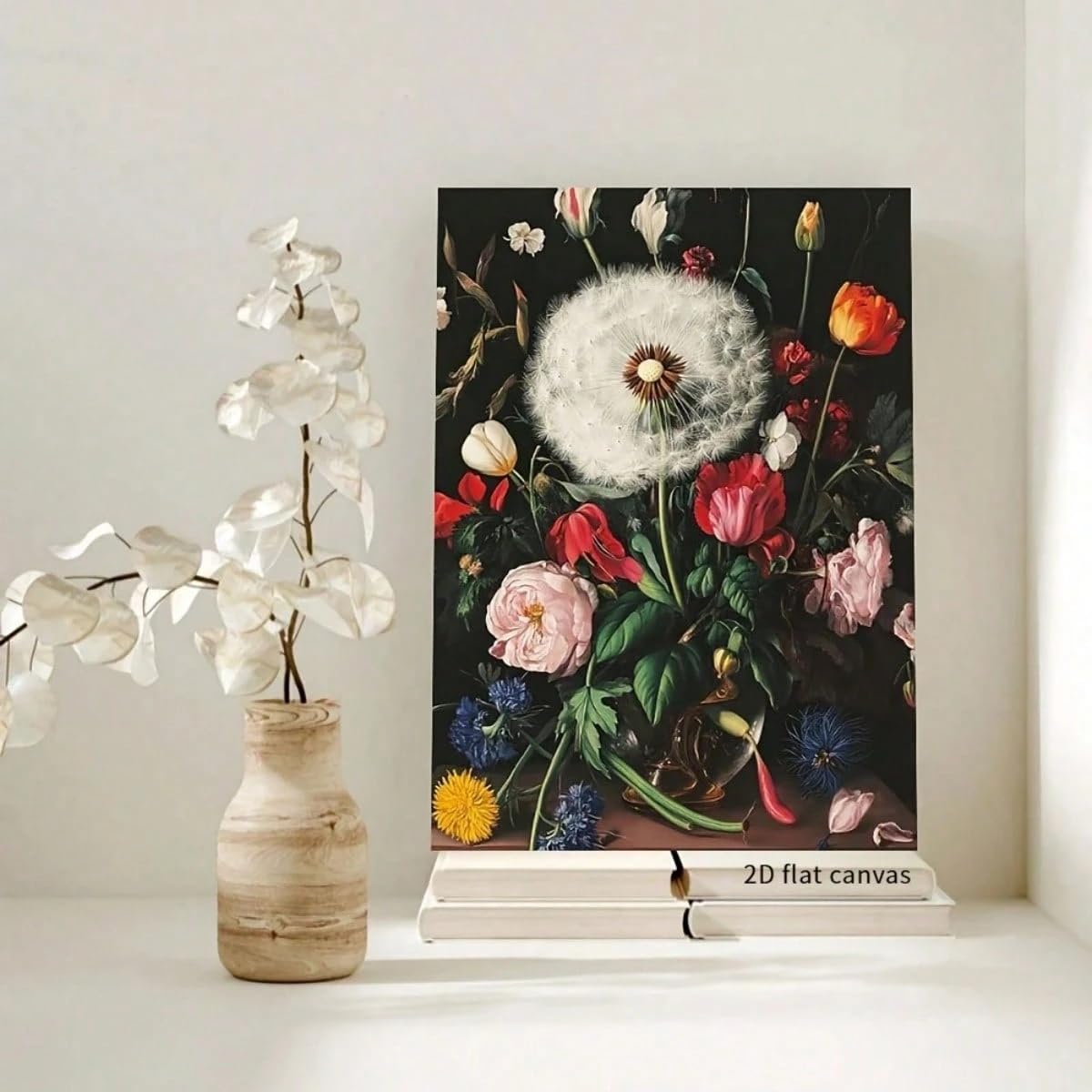 TZKBDMA Eleganter Kunstdruck mit floralem Stillleben auf Leinwand, dramatisches Blumenbild im Vintage-Stil für Wohnzimmer, Schlafzimmer, Heimdekoration (50 x 70 cm/Innenrahmen)