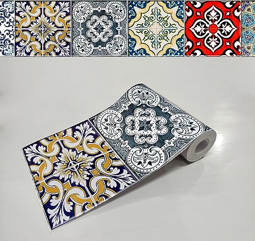 Image of WallDesign Mosaic Tile Sticker - 30 Self-Adhesive Tiles for Decoration of Kitchen, Bathroom, Furniture, Door, Floor - 4 in X 10 Ft Durable Vinyl Film
