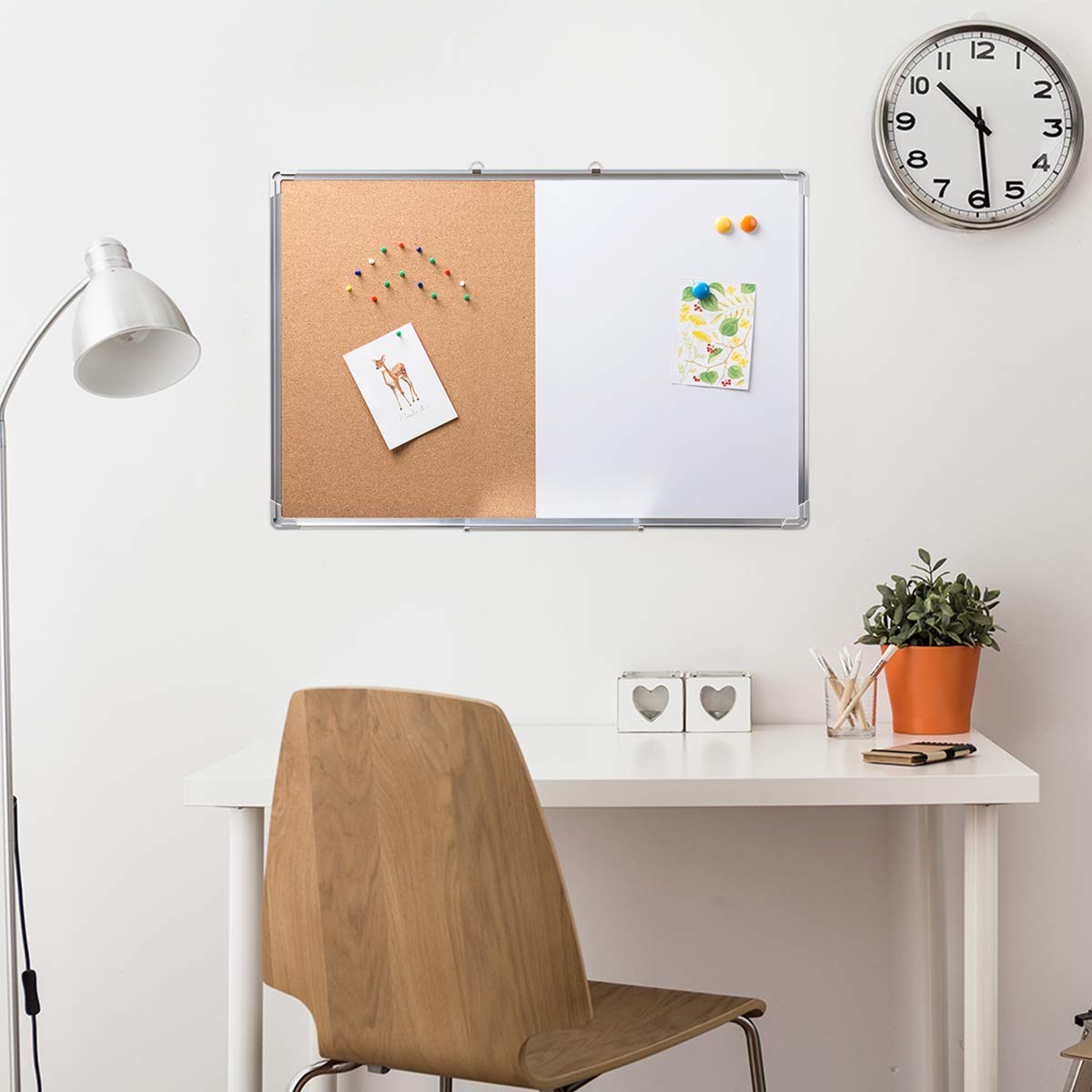 DOEWORKS Tablica magnetyczna i tablica ogłoszeń zestaw 90 x 60 cm tablica kombinowana, montowana na ścianie, wisząca tablica ogłoszeń, suchościeralna i tablica korkowa do domu, biura, szkoły