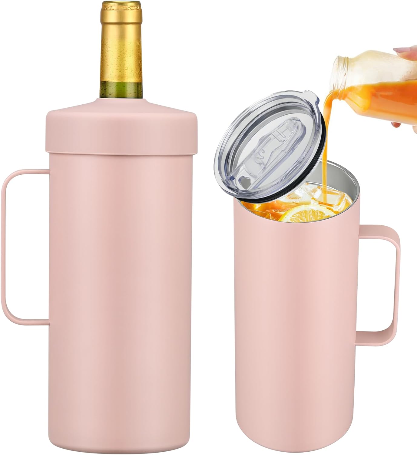 2 IN 1 Wine Chiller Single Bottle and Travel Tumbler, 42oz Stainless Steel Iceless Cooler Wine Bottle, Insulated Mug with Lid, Keep Wine Cold up to 6 Hours Fits Most Wine Bottles Gift for Wine Lovers