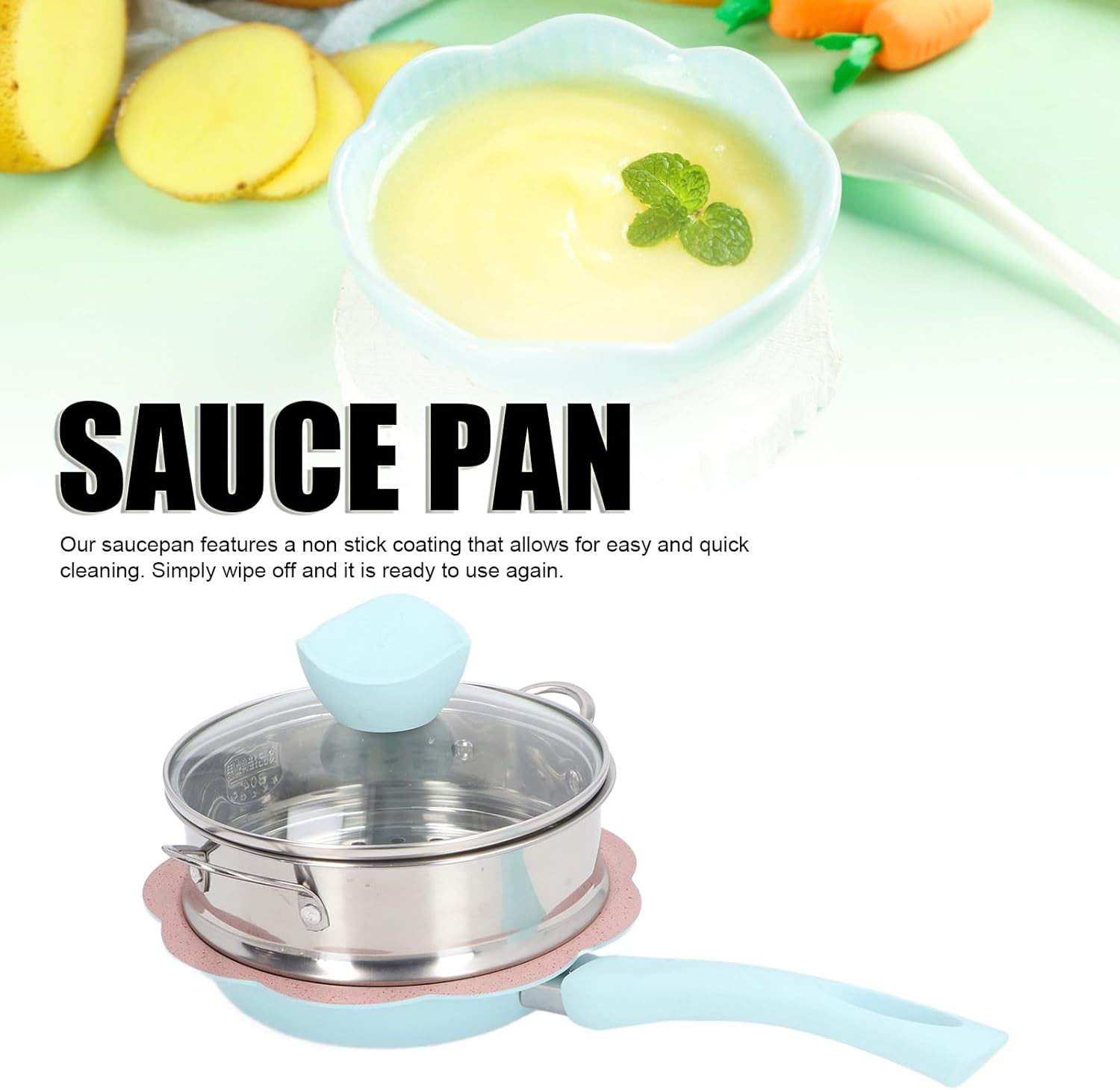 Saucepan Set, Ceramic Nonstick Small Saucepan with Glass Lid and Aluminum Alloy Steamer Basket Multipurpose Induction Compatible Milk Pan Sauce Pot Cooking Pot for Baby Food