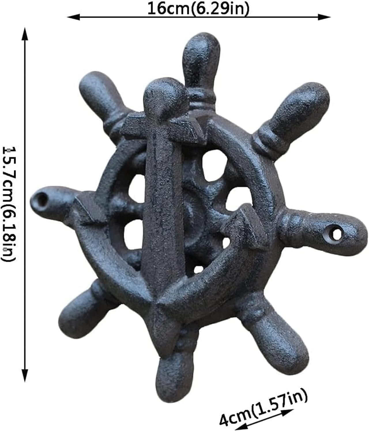 TIST Iron Door Knocker Cast Iron Vintage Rudder Door Knock Front Door Antique Door Handle Home Wall Door Ring Knocker Decoration Surface-Mounted Installation