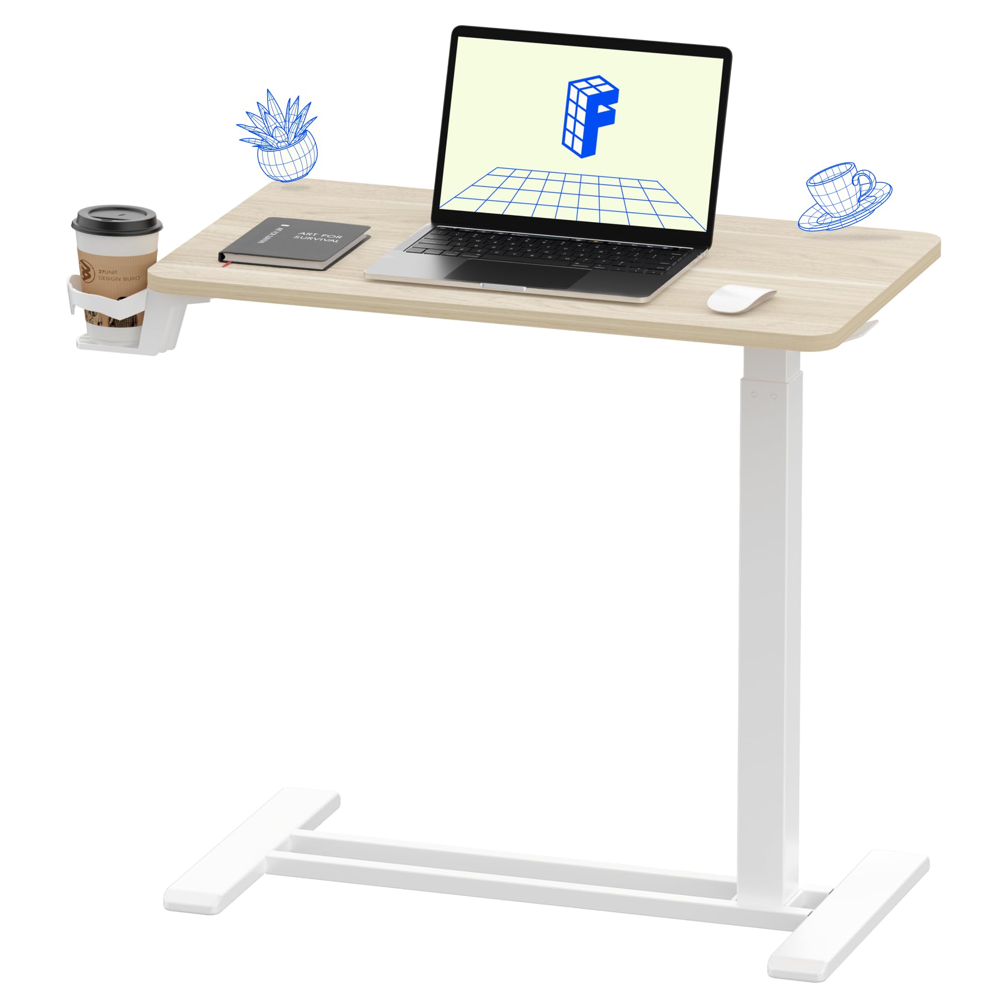 FLEXISPOT H7 28" Pneumatic Height-Adjustable Overbed Table with Wheels