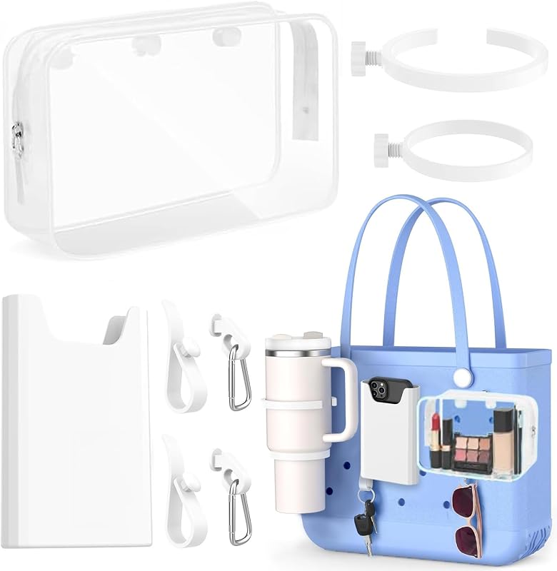 Everfunny Kit com 3 Necessaires Transparentes para Cosméticos com 2 Ganchos para Bolsas Bogg