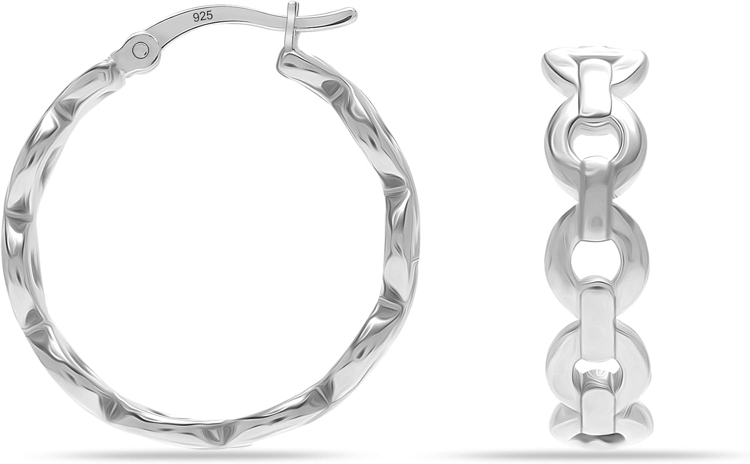 Charmsy 925 Sterling Silver Hoop Earrings for Women | Small Love Link Click-Top Hoop Earrings for Women - Image 3