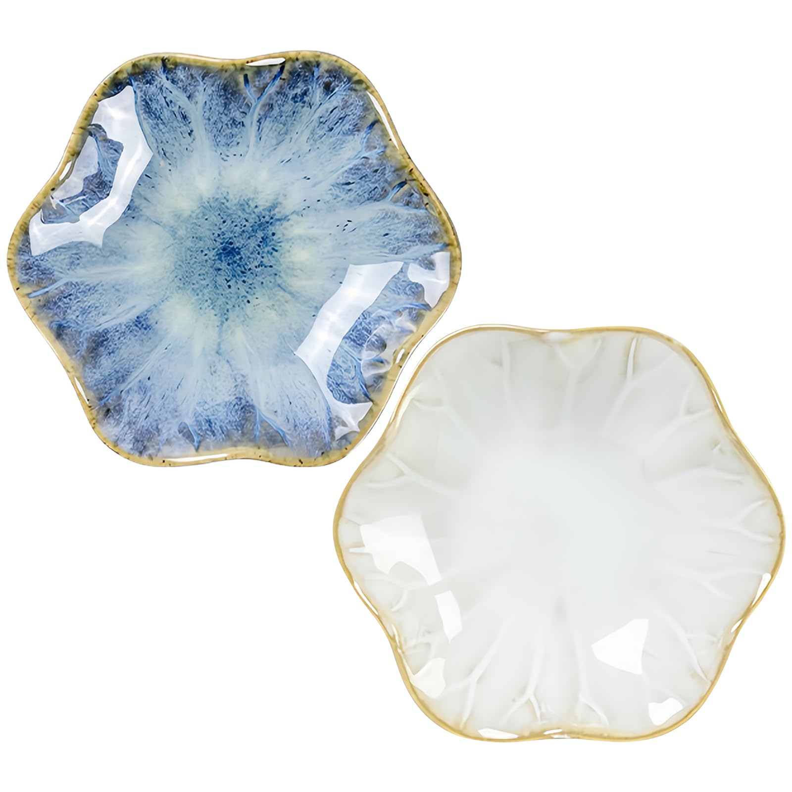 2Pcs Ceramic Jewelry Dish - Lotus Leaf Shape, for Ring Holder Necklace Small Key, Suitable for Mother Friend Sister, Gifts for Women, Cute Plate Trinket Tray, Home Decor (Light Blue &amp; White)