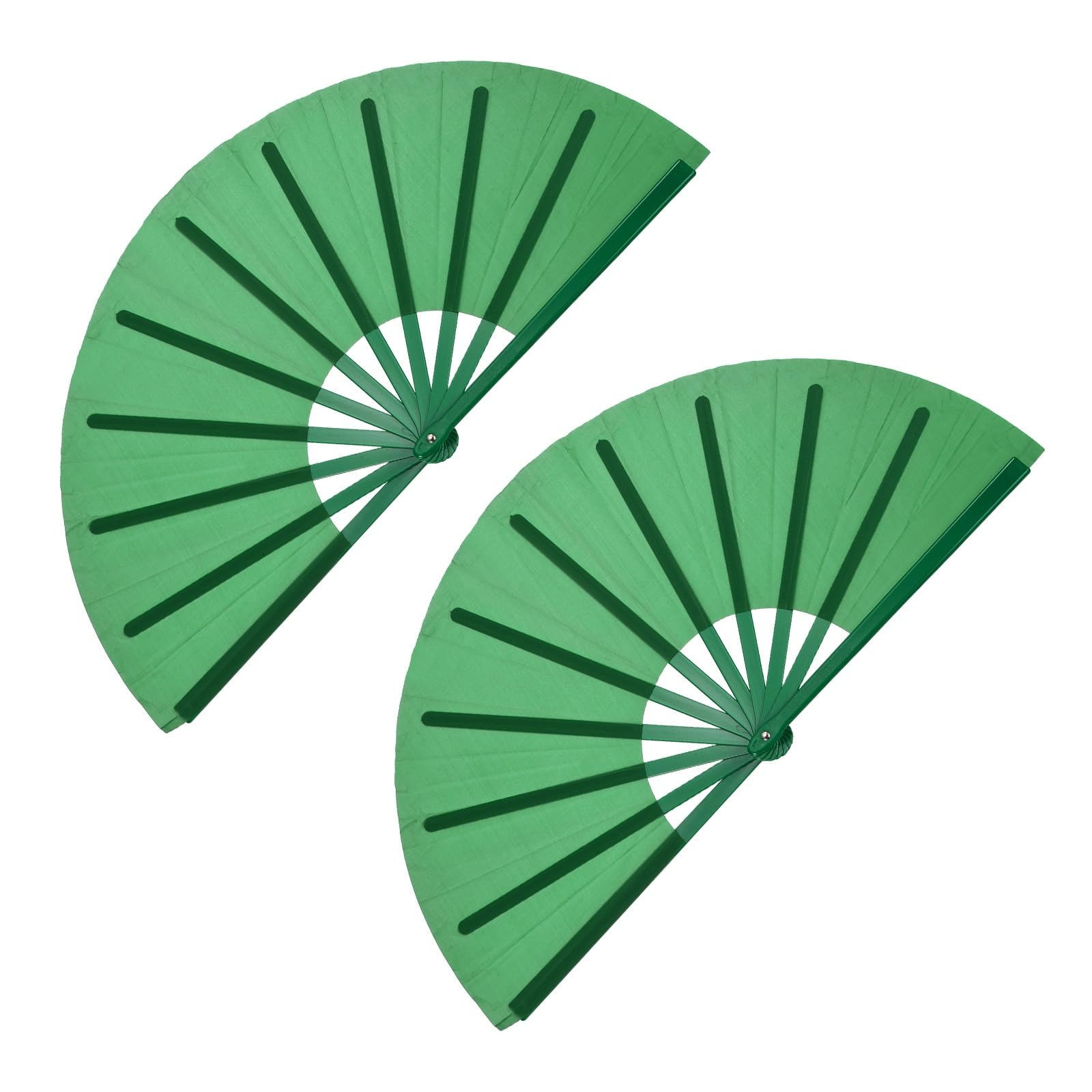 sourcing map 2Pcs Large Folding Hand Rave Fan, Decorative Handheld Folding Hand Clacking Fan for Line Dancing Festival Party Performance Decoration, Green