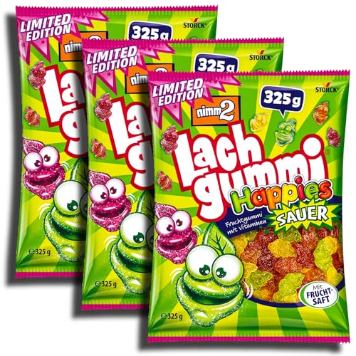 3 er Pack nimm2 Lachgummi Happies sauer 3 x 325g Saures Fruchtgummi