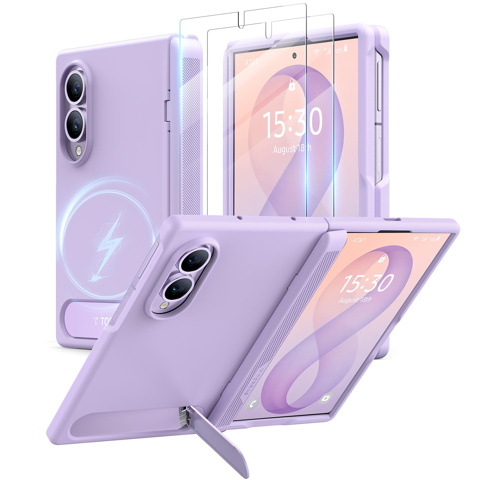 TORRAS for Samsung Galaxy Z Fold 8 Case, Magnetic & Flush Stand, Lavender | Built-in Kickstand, Compatible with MagSafe, Mil-Grade Hinge Protection Case for Galaxy Z Fold 8 Wide, 2 Screen Protectors