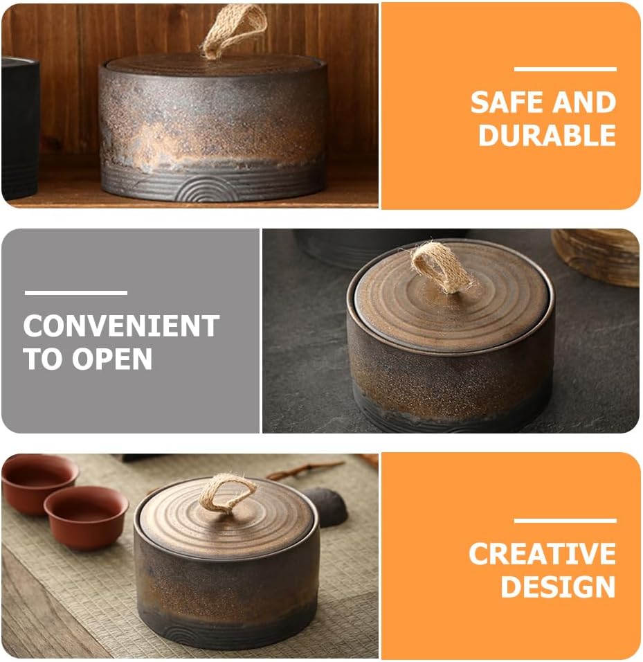 Tea Containers with Lids Grain Canister Jars with Airtight Lids Chinese Tea Storage Canister Kitchen Canister Kitchen Jar Vintage Tea Jar Ceramics Stoneware Teapot