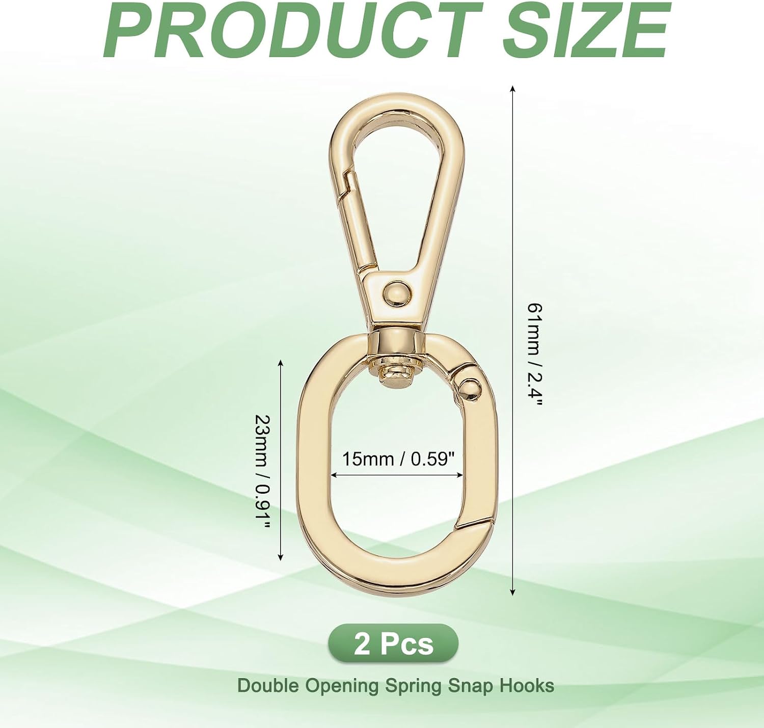 uxcell 2Pcs Swivel Clasp Clips, Zinc Alloy Double Opening Spring Snap Hooks with Lobster Claw Clasp for DIY Crafts Keychain Lanyard Jewelry Making, Light Gold image 2
