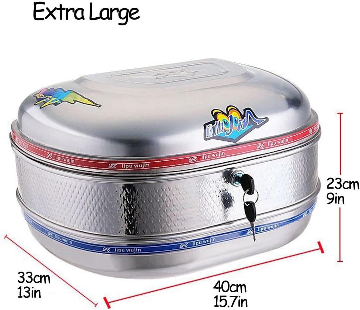 Motorcycle Top Case Stainless Steels Motorcycle Trunk Tail Box Bag With Anti-Theft Lock System, Waterproof, Rustproof And Dustproof Easy Installation Storage Carrier Case(Medium)