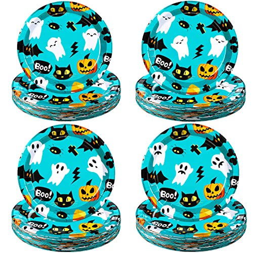 Halloween Plates, Disposable Dinnerware Tableware Sets Ghost Pumpkin Boo Bat Dessert Paper Party Plates for Kids School Carnival Halloween Decorations Guests Supplies (48 Pcs)