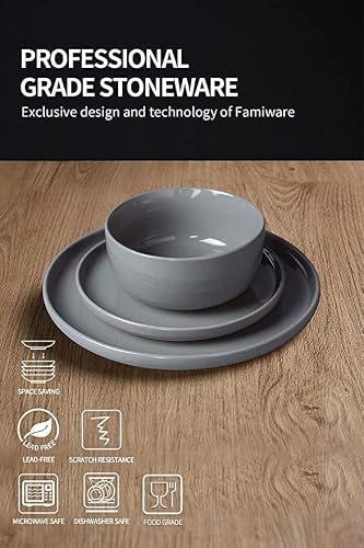 Famiware Plates And Bowls Set, 12 Pieces Dinnerware Sets, Dishes Set For 4, Dark Gray #TOP6