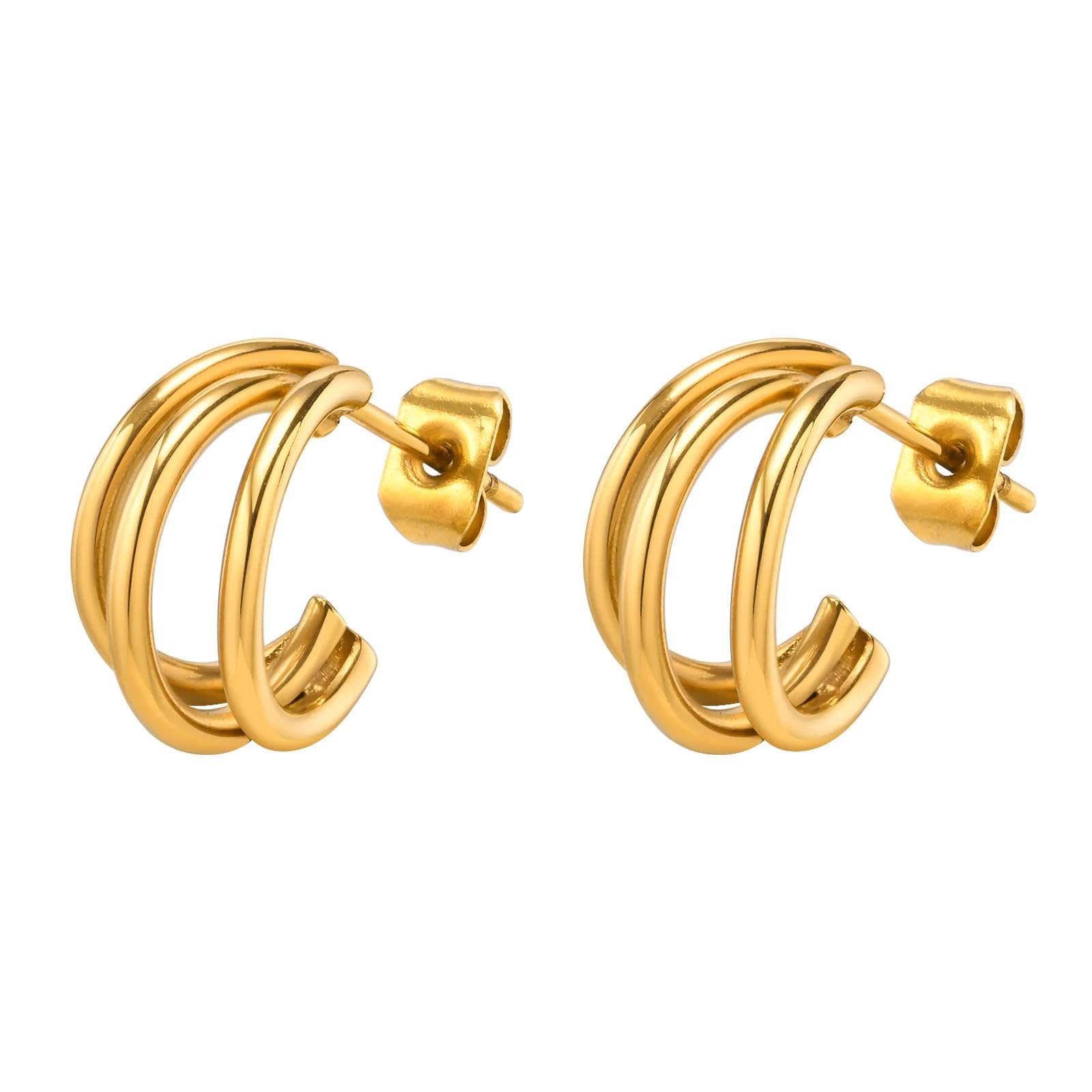 Boucles d'oreilles légères triple rang C anti-douleur oreille percée - 7