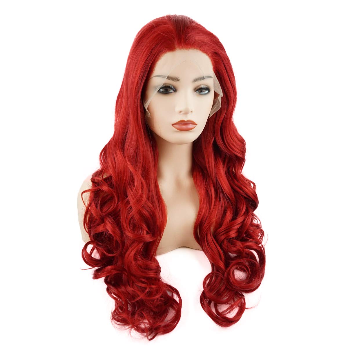 Hair Wavy Long 26inch Red Heavy Density Realistic Synthetic Lace Front Wigs