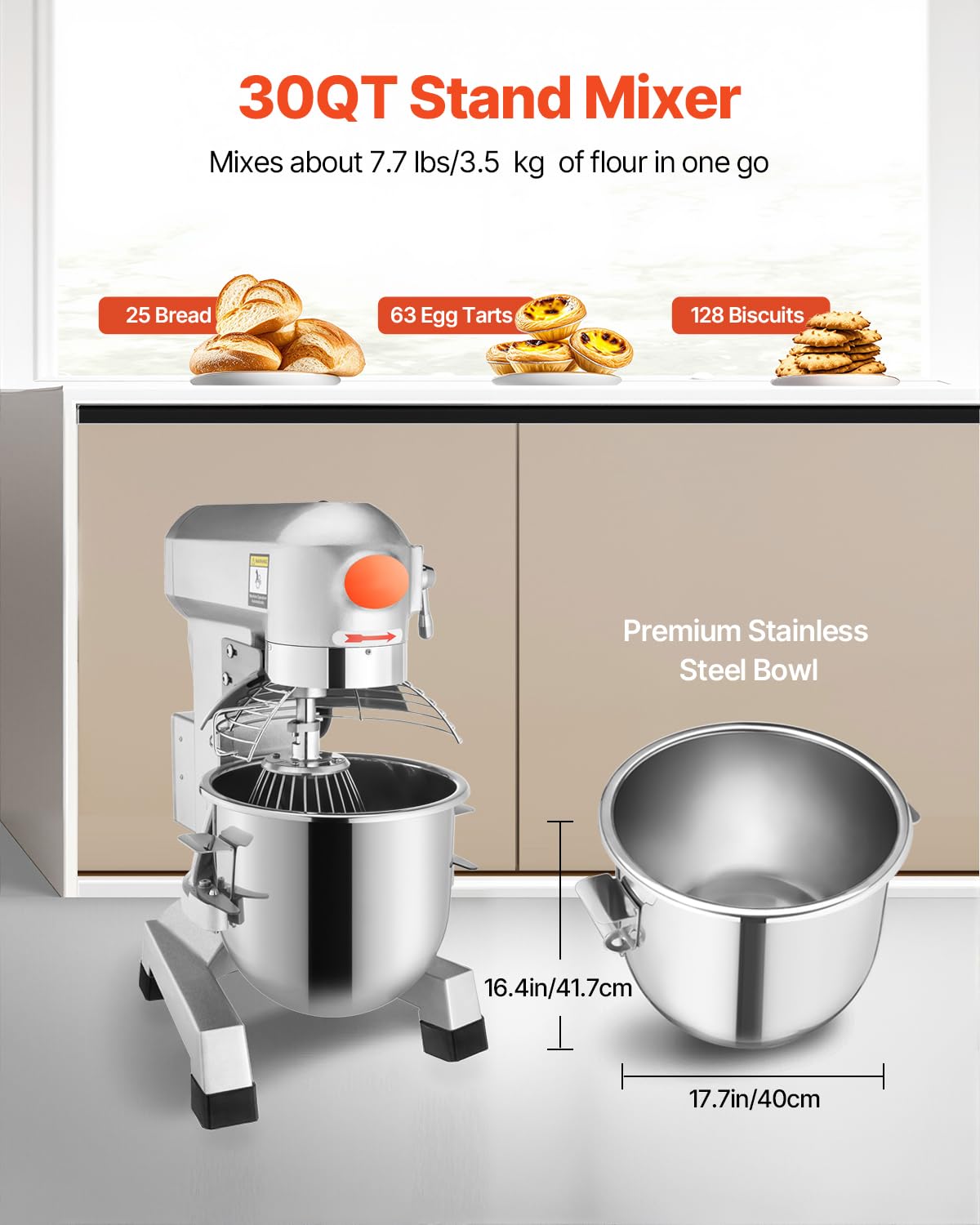 Happybuy 30L profesjonalny mikser do żywności z 3 regulowanymi prędkościami, 3-litrowy, komercyjny robot kuchenny ze stali nierdzewnej, do piekarni / restauracji/wypieków