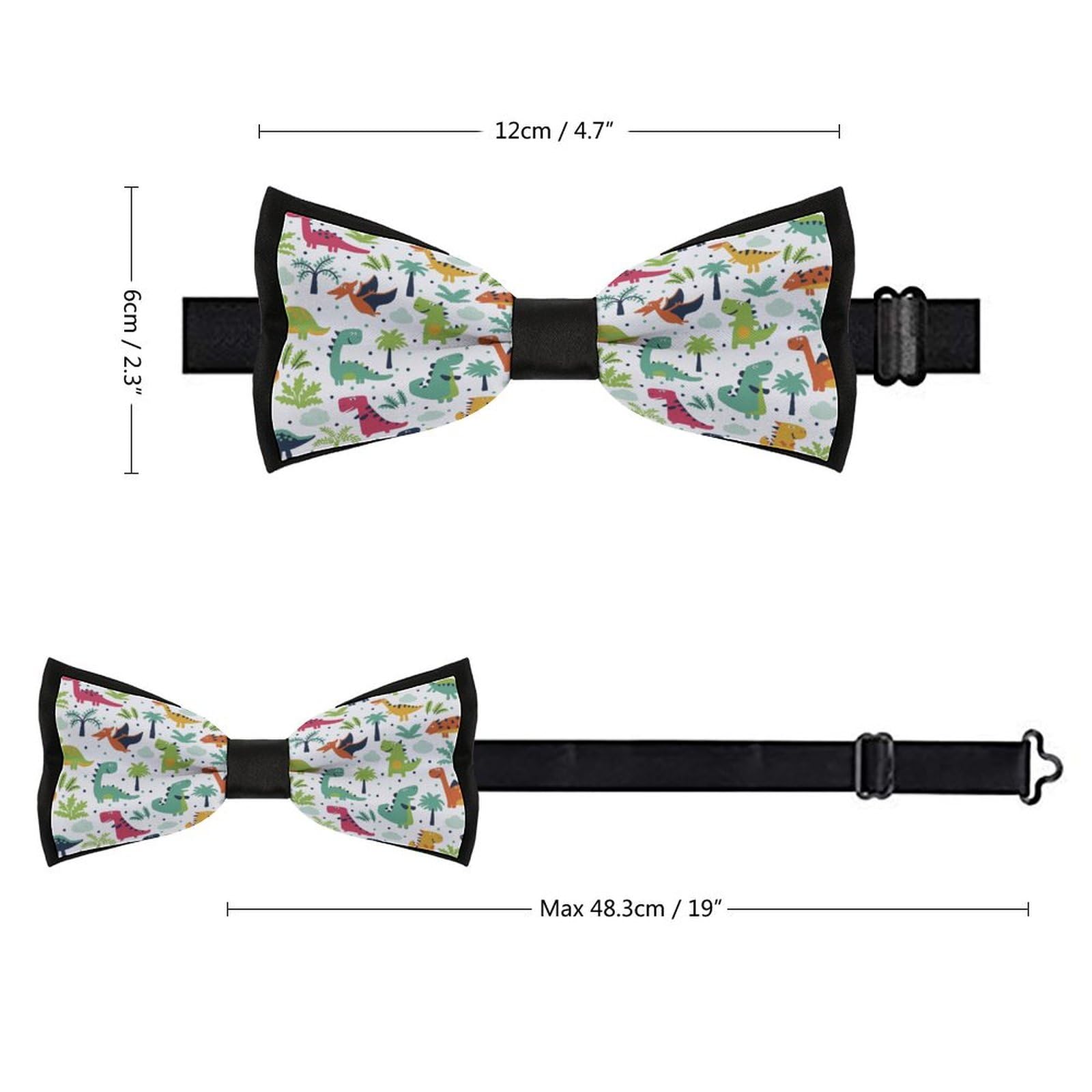 GoasNei Cute Dinosaur And Leaves Pattern Bow Tie for Men Adjustable Necktie Funny Tie Neck Ties for Weddings Party