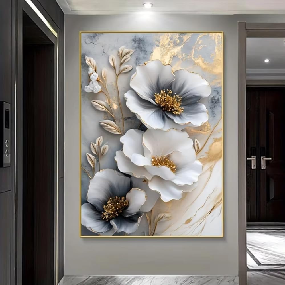awtrhfc luxury floral canvas mural, framed floral painting, suitable for bedroom and living room decoration(80x120cm(31x47in)/No frame)