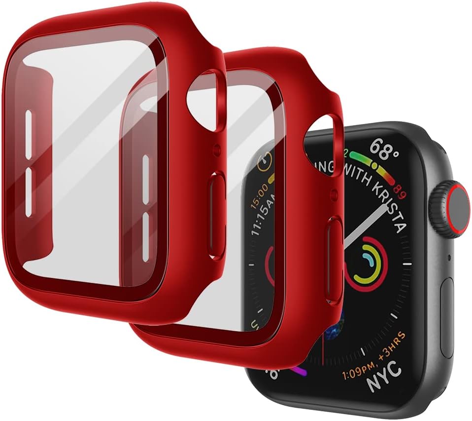 JETech Case with Screen Protector Compatible with Apple Watch SE/Series 6 5 4 40mm, Overall Protective Cover, Built-in Tempered Glass Film High Sensitivity, 2 Pack (Red)