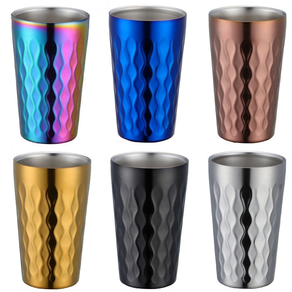 Isolierte Edelstahl-Trinkbecher, 330 ml, doppelwandig, stapelbar, für Wasserbecher, heiße und kalte Getränke, Geschirrspüler, schwarz, 6 Stück