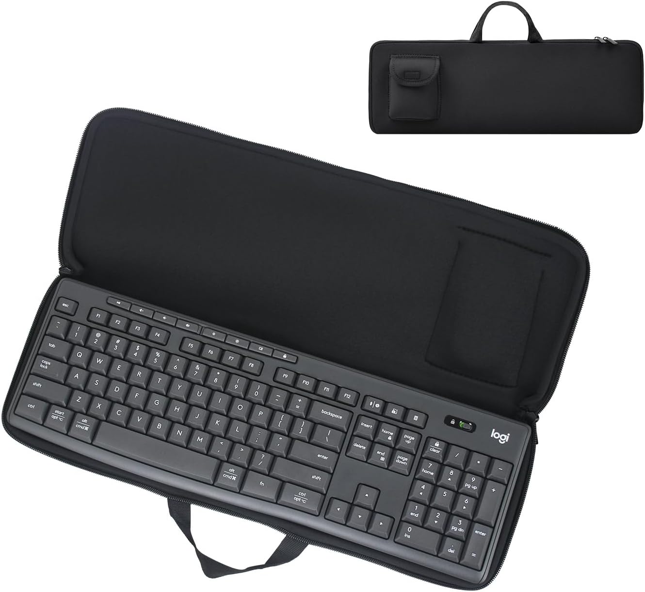 Carrying Case for Logitech MK370 Wireless Keyboard, Waterproof Shockproof Neoprene Sleeve with Handle & Mouse Pouch, Wireless Keyboard Protective Case for Travel Business Office (Black)