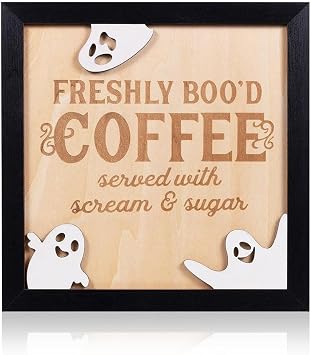 Freshly Bood Coffee Halloween Sign Cute Halloween Coffee Bar Decor Wooden Kitchen Decor Accessories Rustic Halloween Home Funny Halloween Coffee Bar Decorations