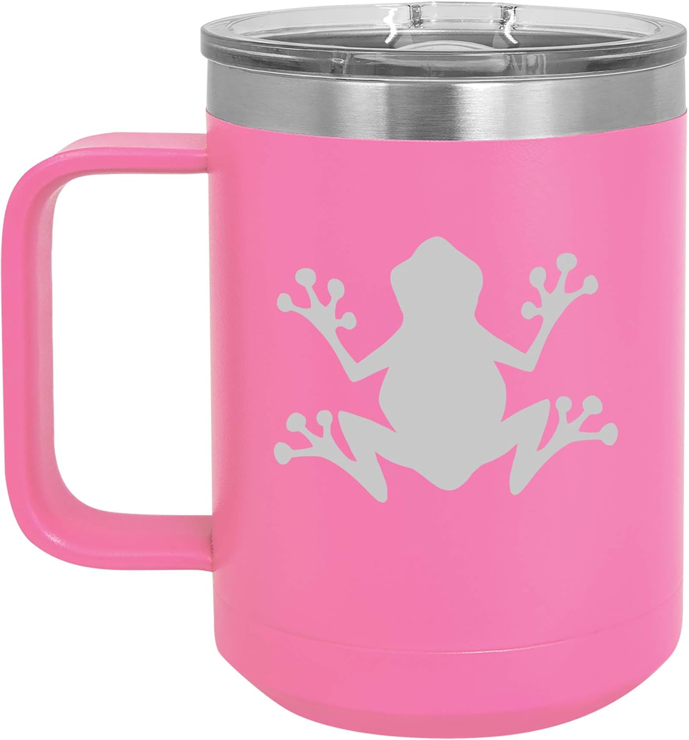 15 oz Tumbler Coffee Mug Travel Cup With Handle & Lid Vacuum Insulated Stainless Steel Frog (Purple)