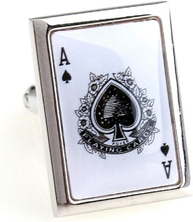 Ace of Spades White Card Poker Gambling Casino Pair of Cufflinks in a Presentation Gift Box & Polishing Cloth