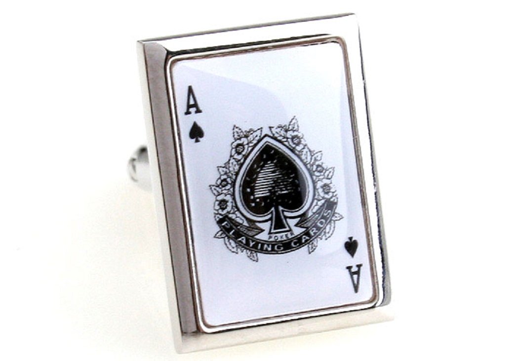 MRCUFFAce of Spades White Card Poker Gambling Casino Pair of Cufflinks in a Presentation Gift Box & Polishing Cloth
