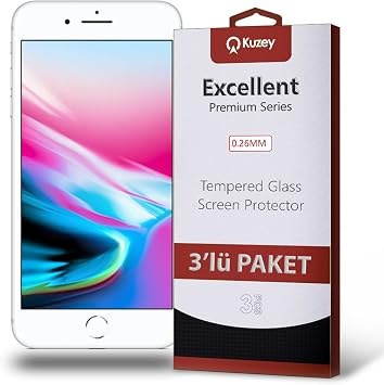 KZY  LET M Apple iPhone 8 Plus ile uyumlu Temperli Ekran Koruyucu K r lmaz Cam Ekonomik 3l  Paket