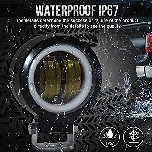 3 inch Round Motorcycle Headlight LED Fog Lights White Angel Eye DRL White Motorcycle Driving Lights 10-80V DC 8000LM Waterproof Off-road Vehicle Marine Work Light Led Pods 20W 1 Pack (Round) - Thumbnail 7