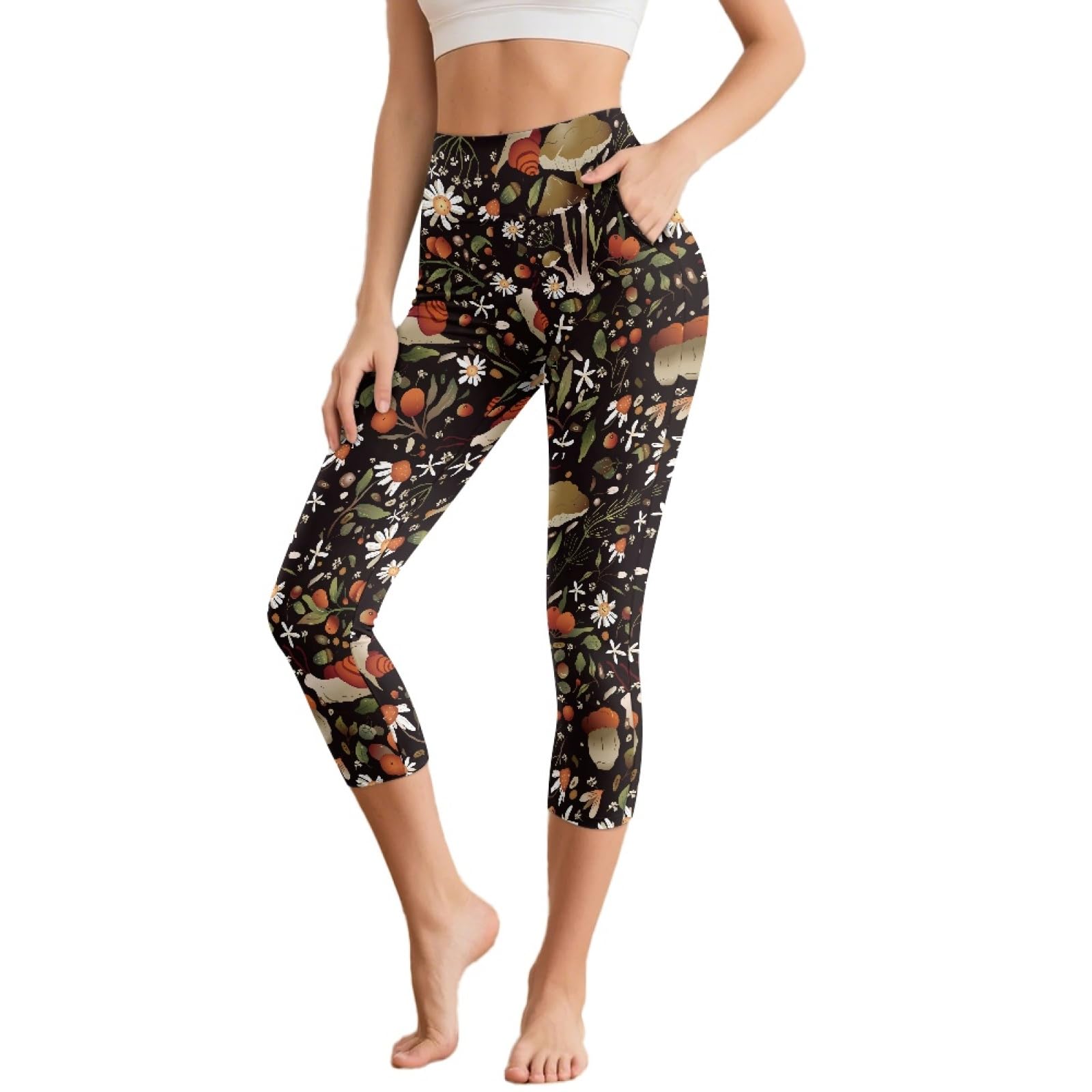 Amzbeauty Leggings capri para mujer, leggings de cintura alta con bolsillos, longitud 3/4, pantalones deportivos para entrenamiento, gimnasio, correr, yoga