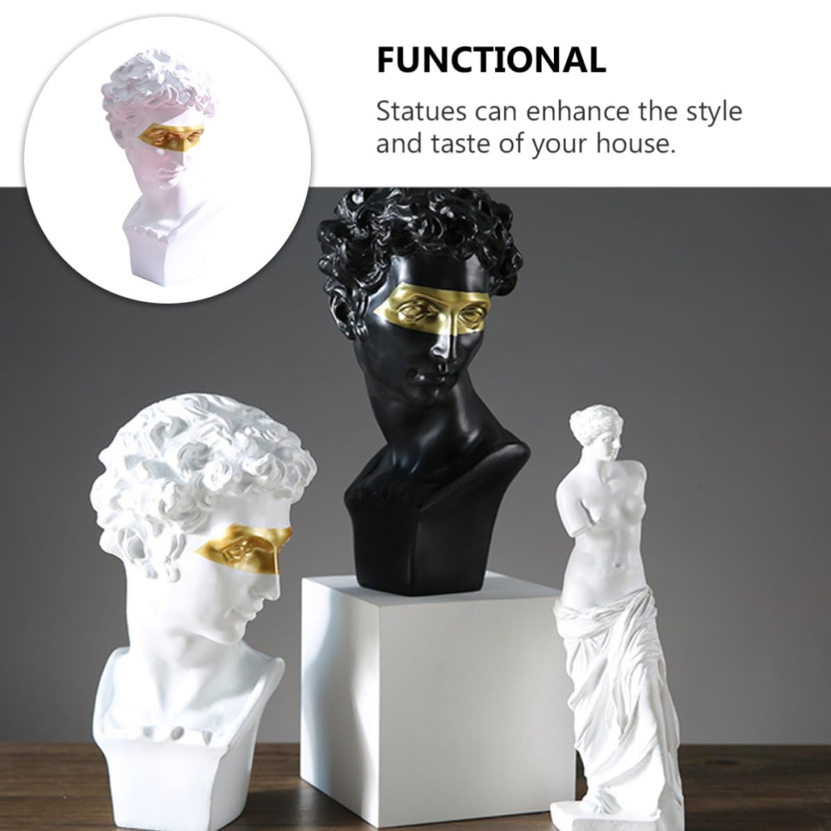 Healifty Estatua de Mesa de Resina Retrato de David, Adorno Blanco Elegante