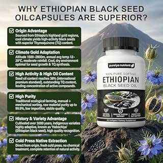 Purely Nutrient Ethiopian Black Seed Oil Capsules, Organic Cold Pressed Black Cumin Seed Oil from Nigella Sativa, Non-GMO Black Seed Oil Supplement, Easy-to-Swallow Softgels for Daily Wellness (1 Pack)