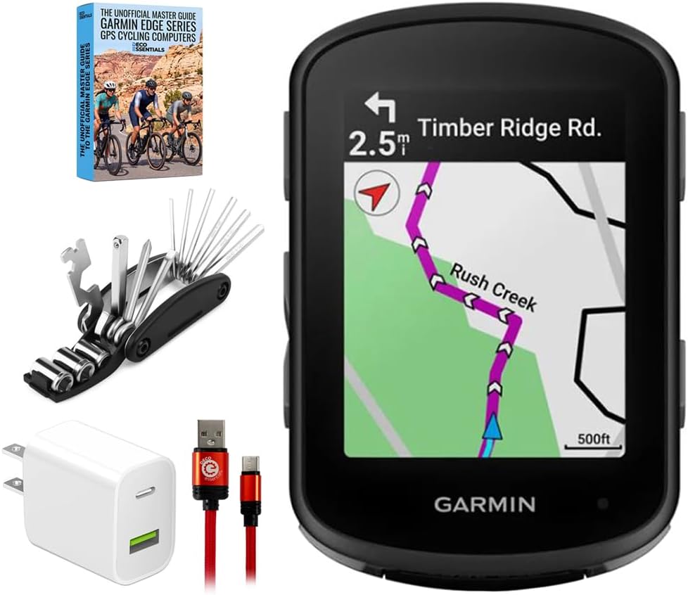 Edge 540, Compact GPS Cycling Computer, Device Only 010-02694-00 Bundle with Deco Essentials 6ft Braided Type-C Cable, Charger, 16-in-1 Bike Repair Tool Kit and Deco Gear Master Guide
