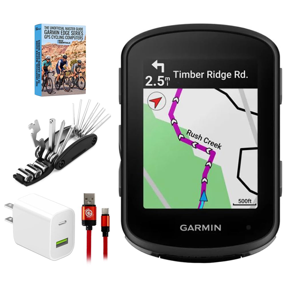 Edge 540, Compact GPS Cycling Computer, Device Only 010-02694-00 Bundle with Deco Essentials 6ft Braided Type-C Cable, Charger, 16-in-1 Bike Repair Tool Kit and Deco Gear Master Guide